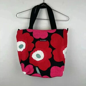 Marimekko Floral Tote Bag - Bold Red & Black Design